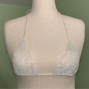 Hot & Delicious Rhinestone Stretch Triangle Halter Bikini Top Women’s Size S